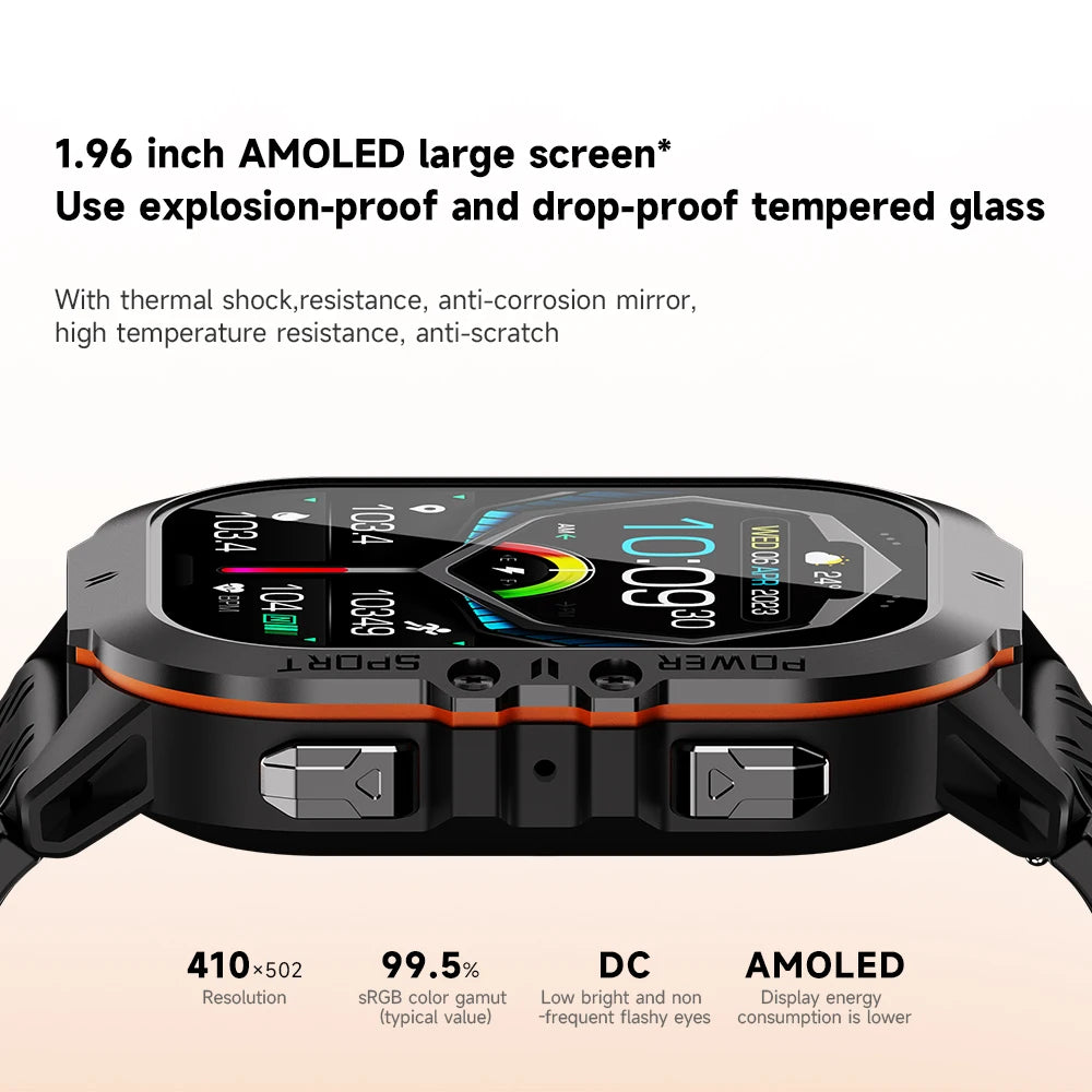 MISIRUN New C26 Smart Watch 100+ Sports Modes Bluetooth Call Smartwatch 1.96" AMOLED 1ATM Waterproof Outdoor Military Wristwatch